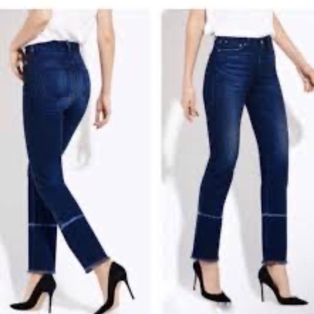 AYR Women's Size 29x28" The Aloe Orchids/Dark Wash Straight Leg Frayed Hem Jeans